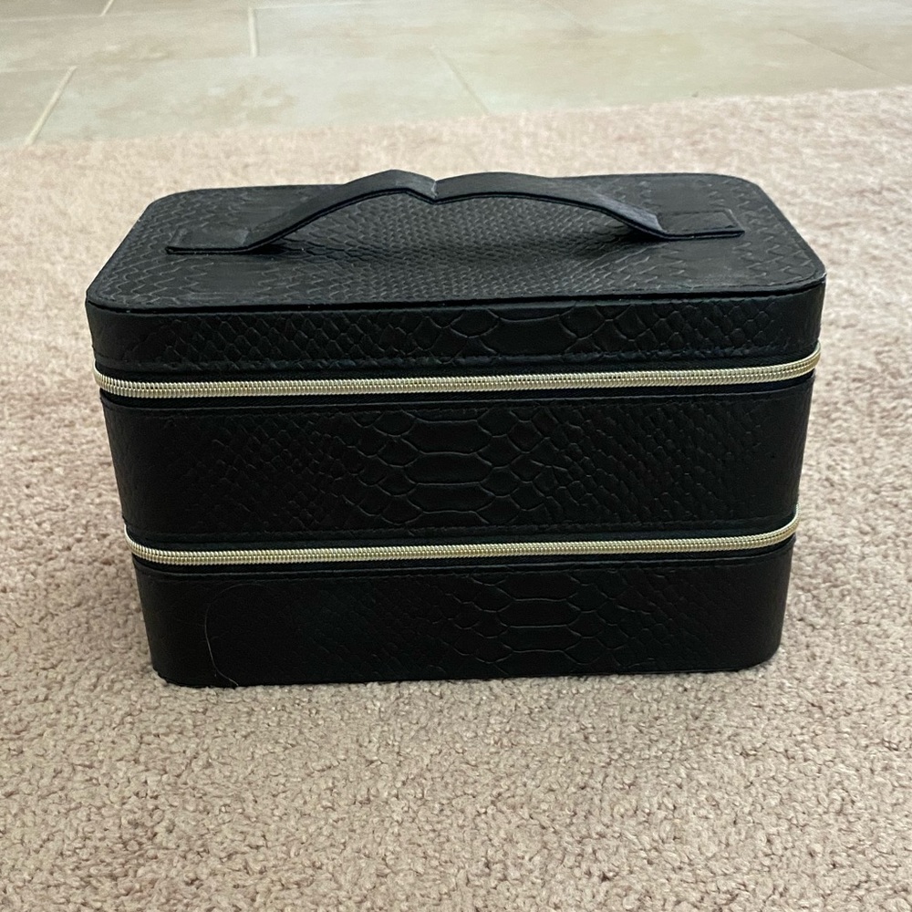 Black Snake Skin Leather Makeup Bag